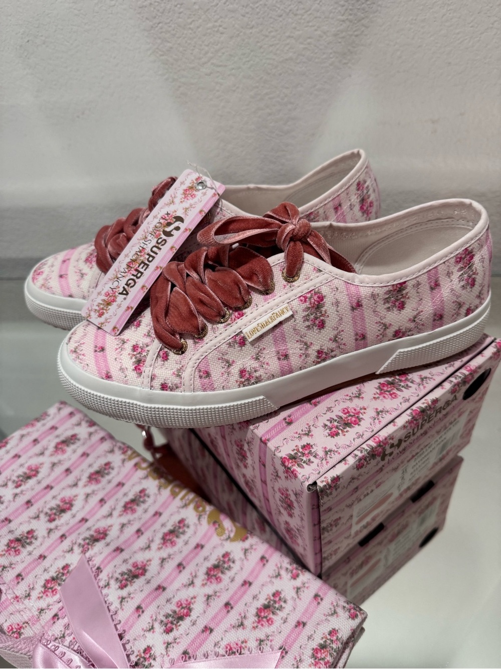 Superga Pink Floral Stripe Canvas Sneakers Love Shack Fancy LIMITED EDITION